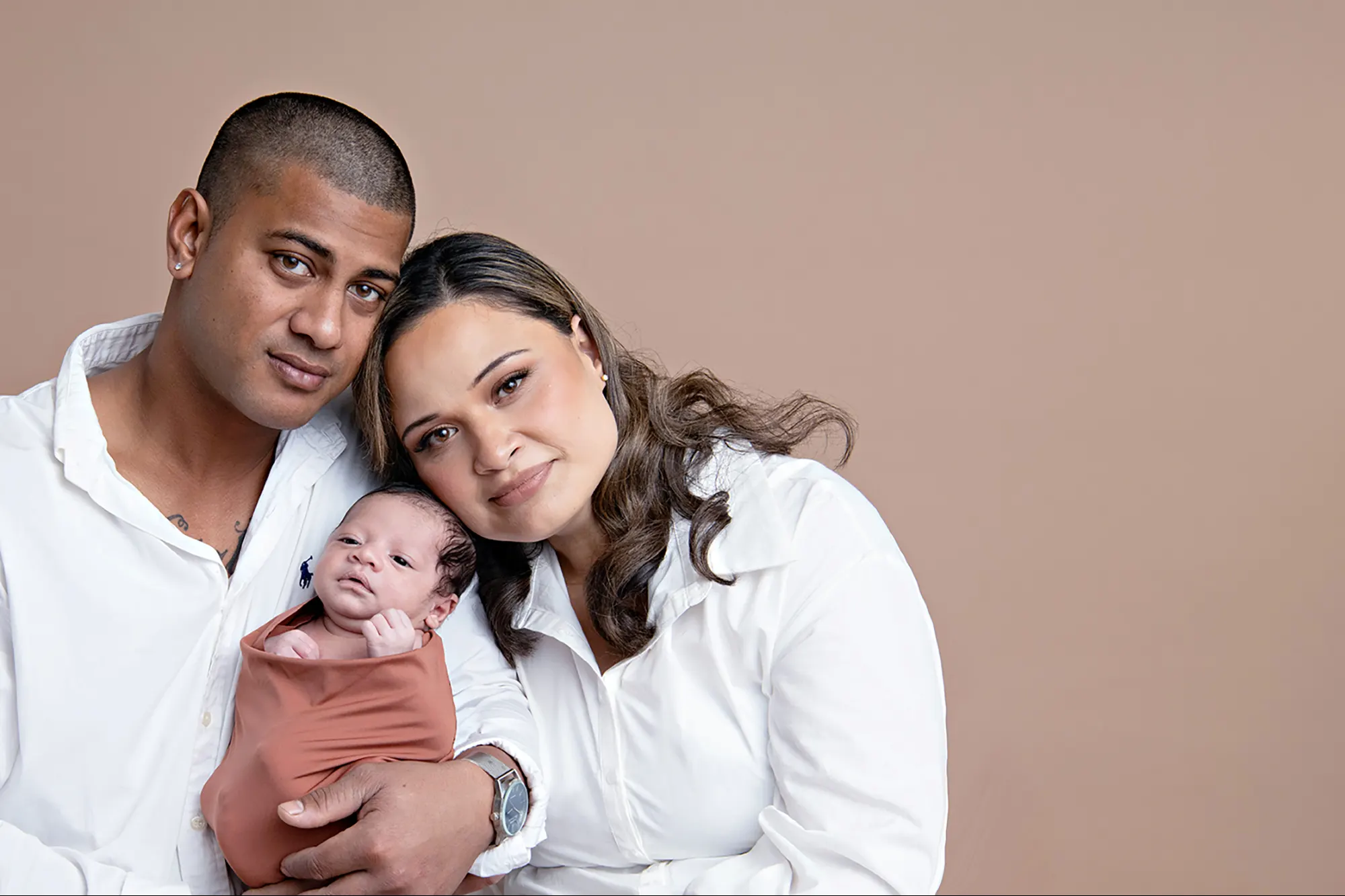 Family portrait with Sydney backdrop at Sky Portraits Studio - iconic family photography