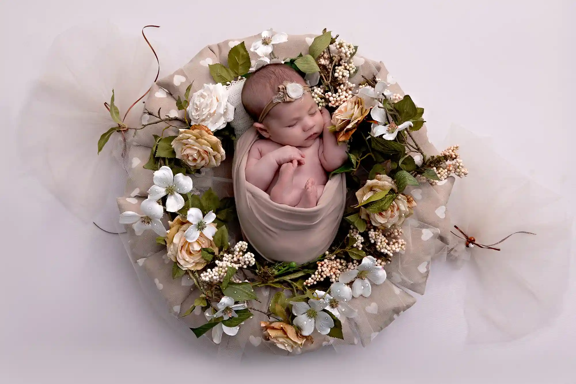 Close-up of newborn's smile at Sky Portraits Studio, Sydney - newborn photography specialist