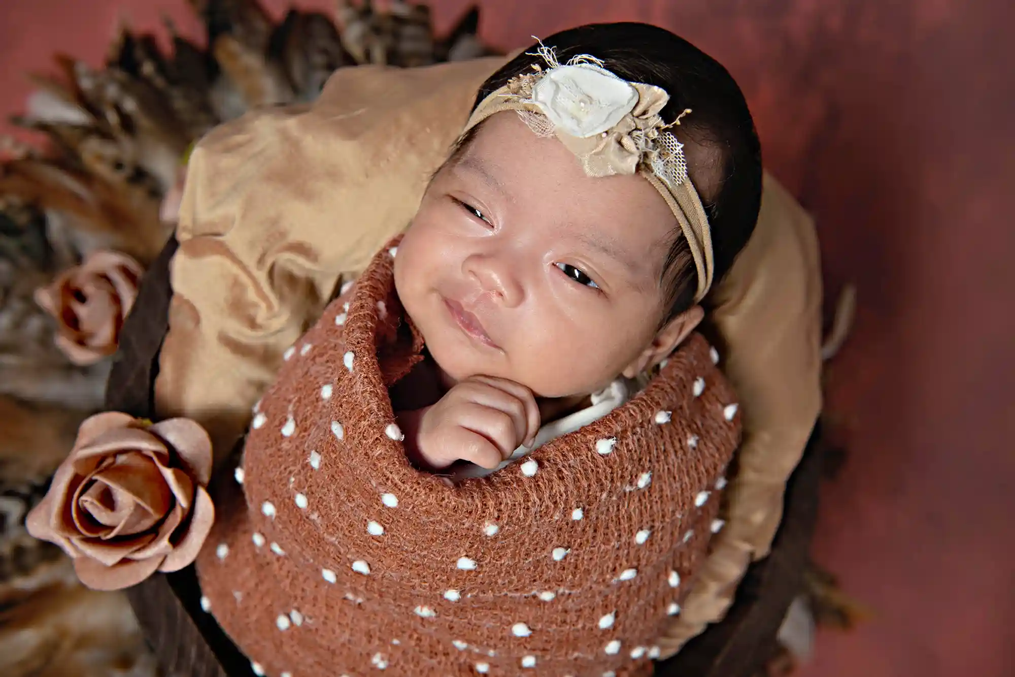 Cherubic newborn pose with plush toys at Sky Portraits, Sydney - baby photography